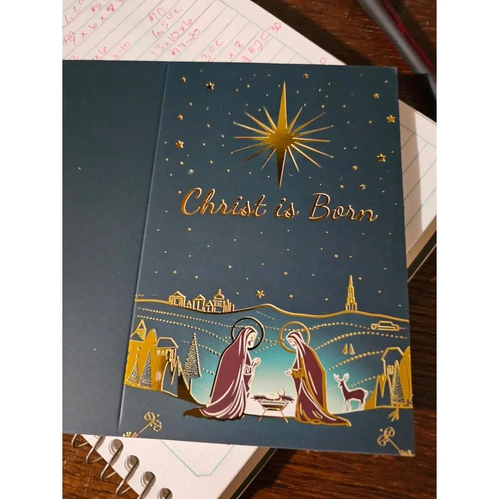 Holiday Christmas Greeting Cards Lot Envelopes & Stickers‎ Nativity